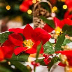 Pre Lit Velvet Silk Poinsettia Garland With Red Berries 6ft -Christmas Decorations Store Pre Lit Velvet Silk Poinsettia Garland with Red Berries 6ft 4 result 600x600 1