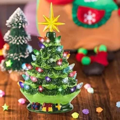 Pre Lit Tabletop Ceramic Christmas Tree 9in