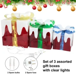 3pcs Light Up Gift Box Christmas Decoration -Christmas Decorations Store Set of 3 Snow Christmas Lighted Gift Boxes 5 result 600x600 1