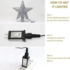 Silver Christmas Tree Star Topper 12 Silver Christmas Tree Star Topper -Christmas Decorations Store Silver Star Tree Topper with White Snowflake Star Projector Lights 5 result 600x609 1