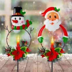 2pcs Snowman And Santa LED Christmas Solar Stake Lights -Christmas Decorations Store Snowman Santa Yard Stake Light 3 result 600x600 1