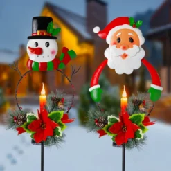 2pcs Snowman And Santa LED Christmas Solar Stake Lights -Christmas Decorations Store Snowman Santa Yard Stake Light 4 result 600x600 1