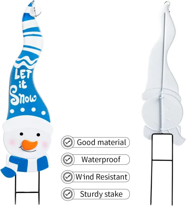 2pcs Snowman And Gnome Metal Christmas Yard Signs With Stake 7 2pcs Snowman And Gnome Metal Christmas Yard Signs With Stake - Image 5