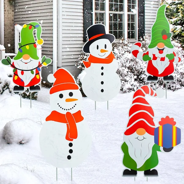 5pcs Snowman And Gnomes Christmas Yard Signs Decor 4 5pcs Snowman And Gnomes Christmas Yard Signs Decor - Image 2