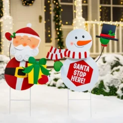 2pcs Snowman And Santa With Circle Belly Metal Yard Signs -Christmas Decorations Store Snowman and Santa Garden Signs 4 result 600x600 1