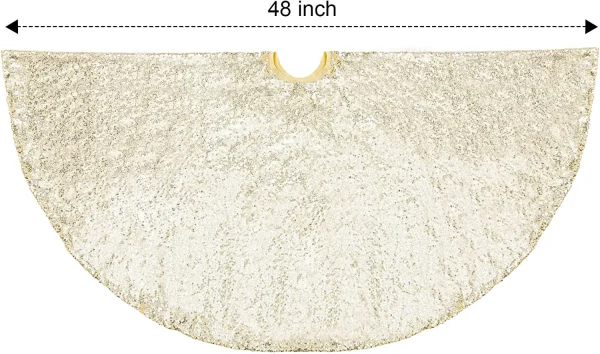 Gold Sequin Christmas Tree Skirt 48in 4 Gold Sequin Christmas Tree Skirt 48in - Image 2