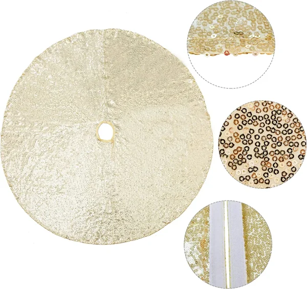 Gold Sequin Christmas Tree Skirt 48in 5 Gold Sequin Christmas Tree Skirt 48in - Image 3