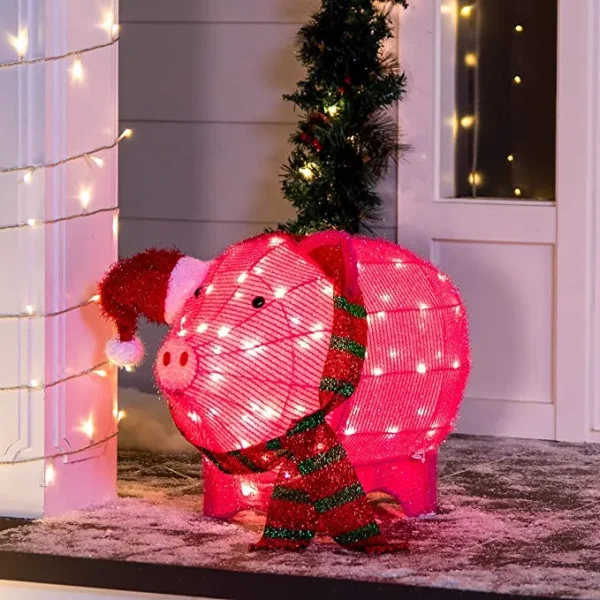 80 LED Tinsel Pig Outdoor Yard Lights 21in 6 80 LED Tinsel Pig Outdoor Yard Lights 21in - Image 4